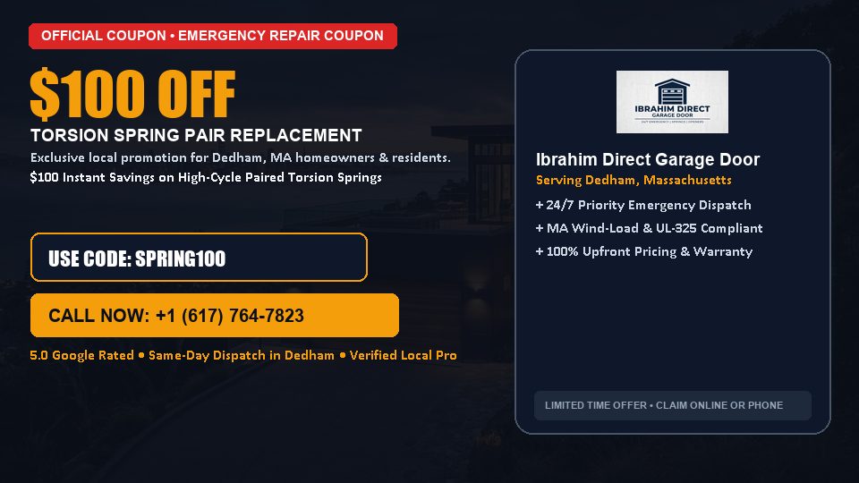 $100 OFF Dual High-Cycle Torsion Spring Replacement in Dedham, MA - Ibrahim Direct Garage Door