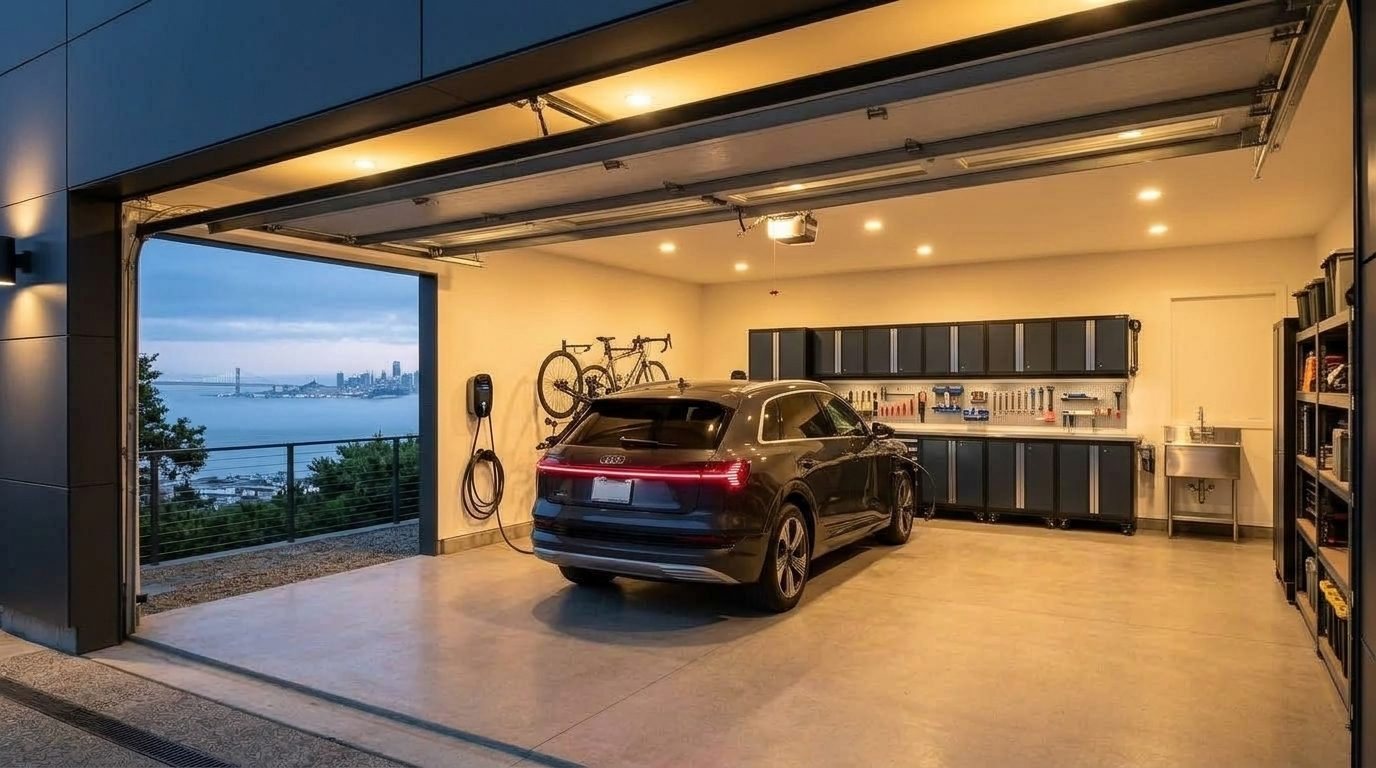 Ibrahim Direct Garage Door Interior View of Custom Garage Door Overhead and Workshop